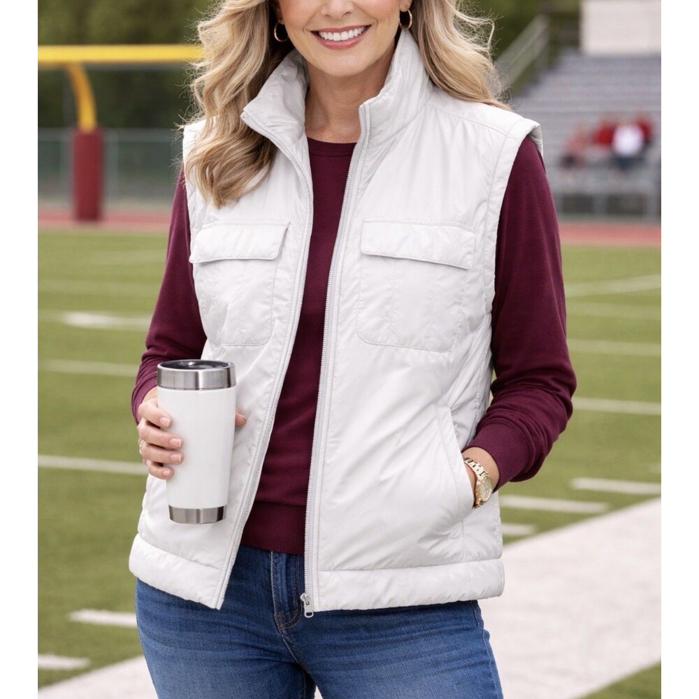 Calia By Carrie Underwood Ivory Puffer Vest XL Womens Full Zip Jacket